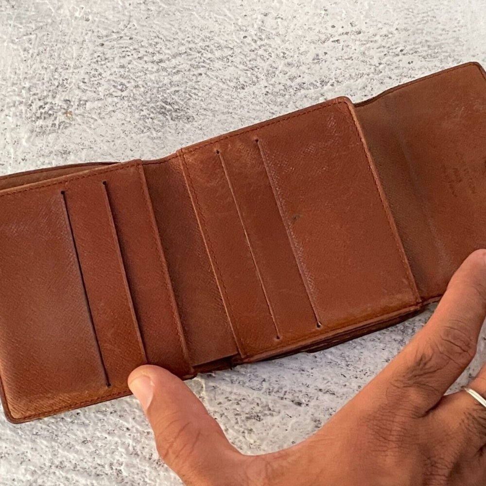Vintage Louis Vuitton Wallet Card Holder Brown leather Made in France Authentic - Picture 4 of 11
